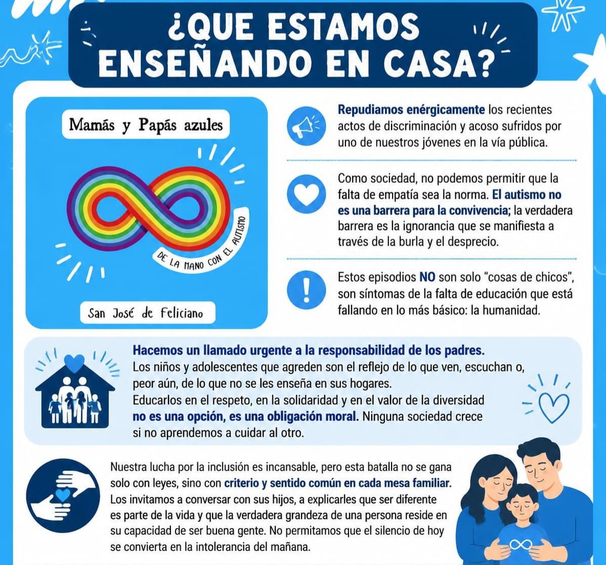 "Mamás y Papás Azules" repudian acto de discriminación contra joven con autismo en Feliciano